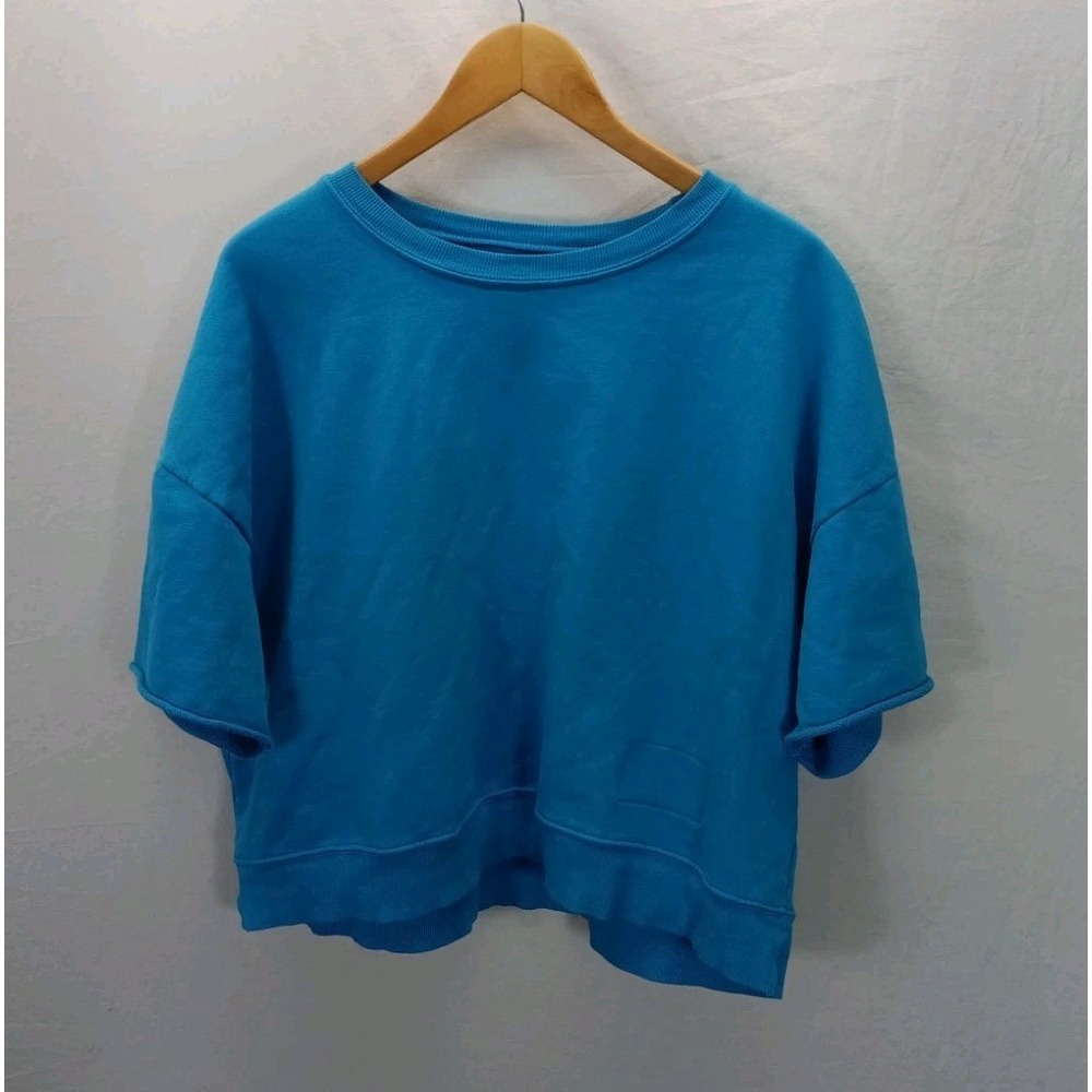 Daily Drills Womens Bright Blue Oversized Short Roll Sleeve Sweatshirt Cover M/L